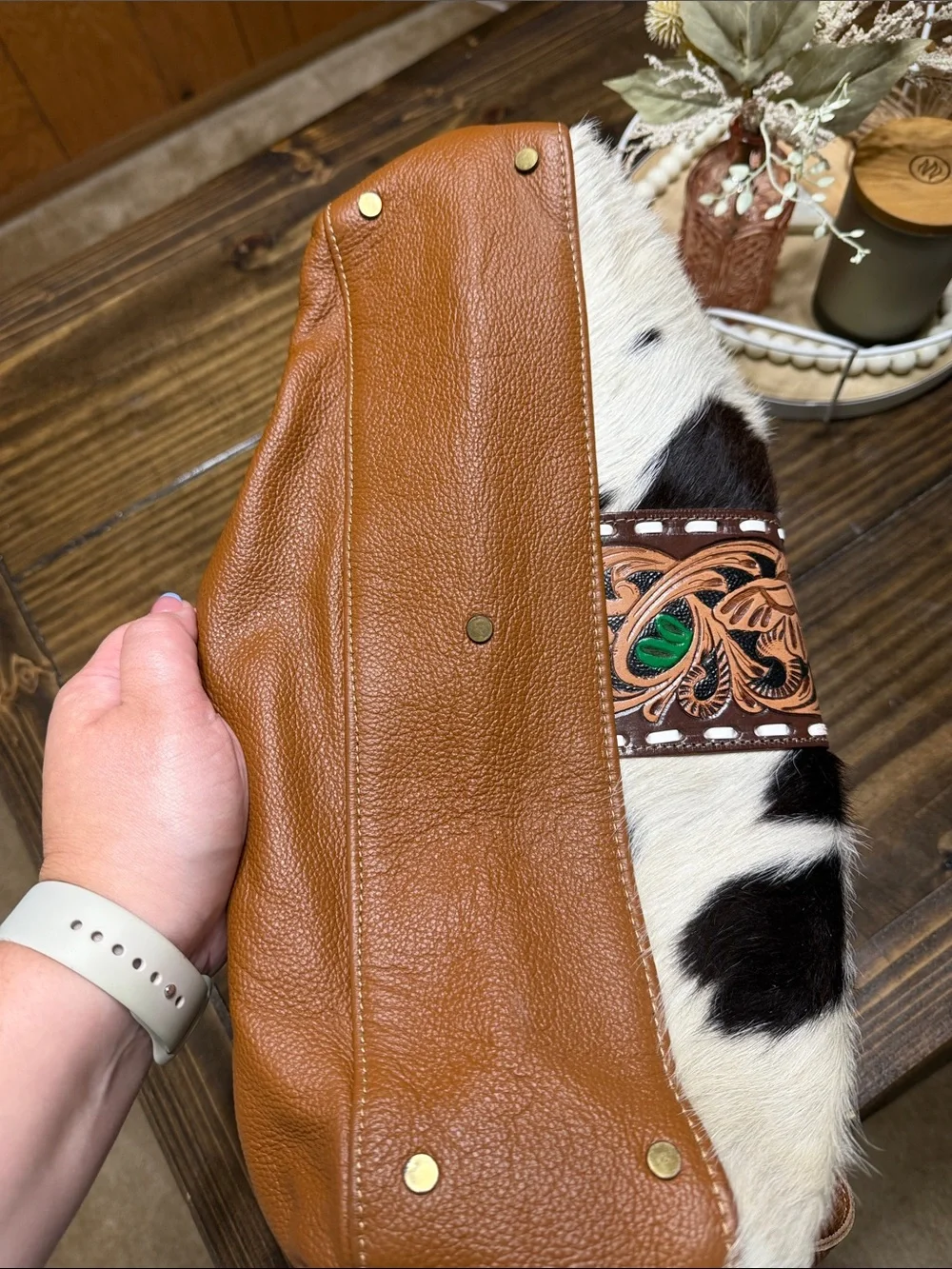 Myra Bag Leather Accent Cowhide Crossbody Bag in Brown and Black - Picture 4 of 7